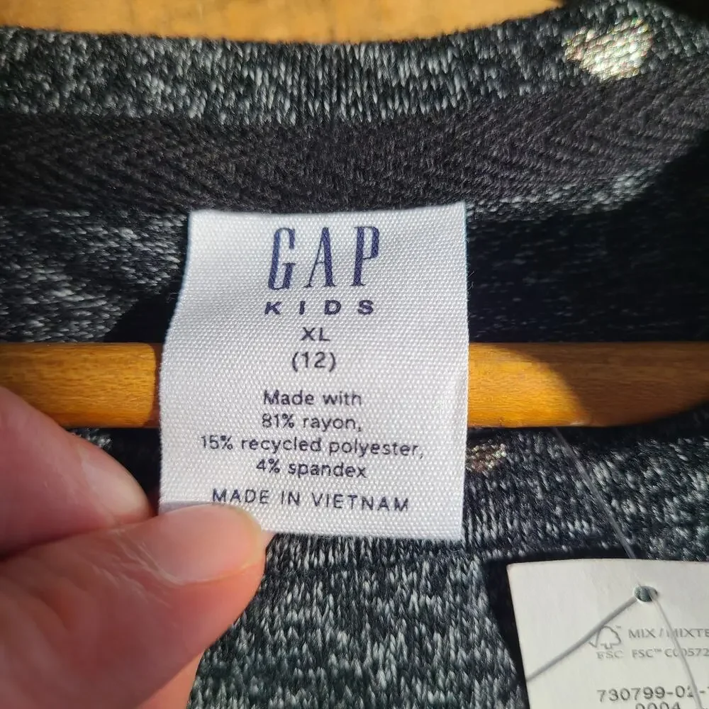 Gap‎ Kids Girls XL Black Silver Hearts Pullover Sweater Top New